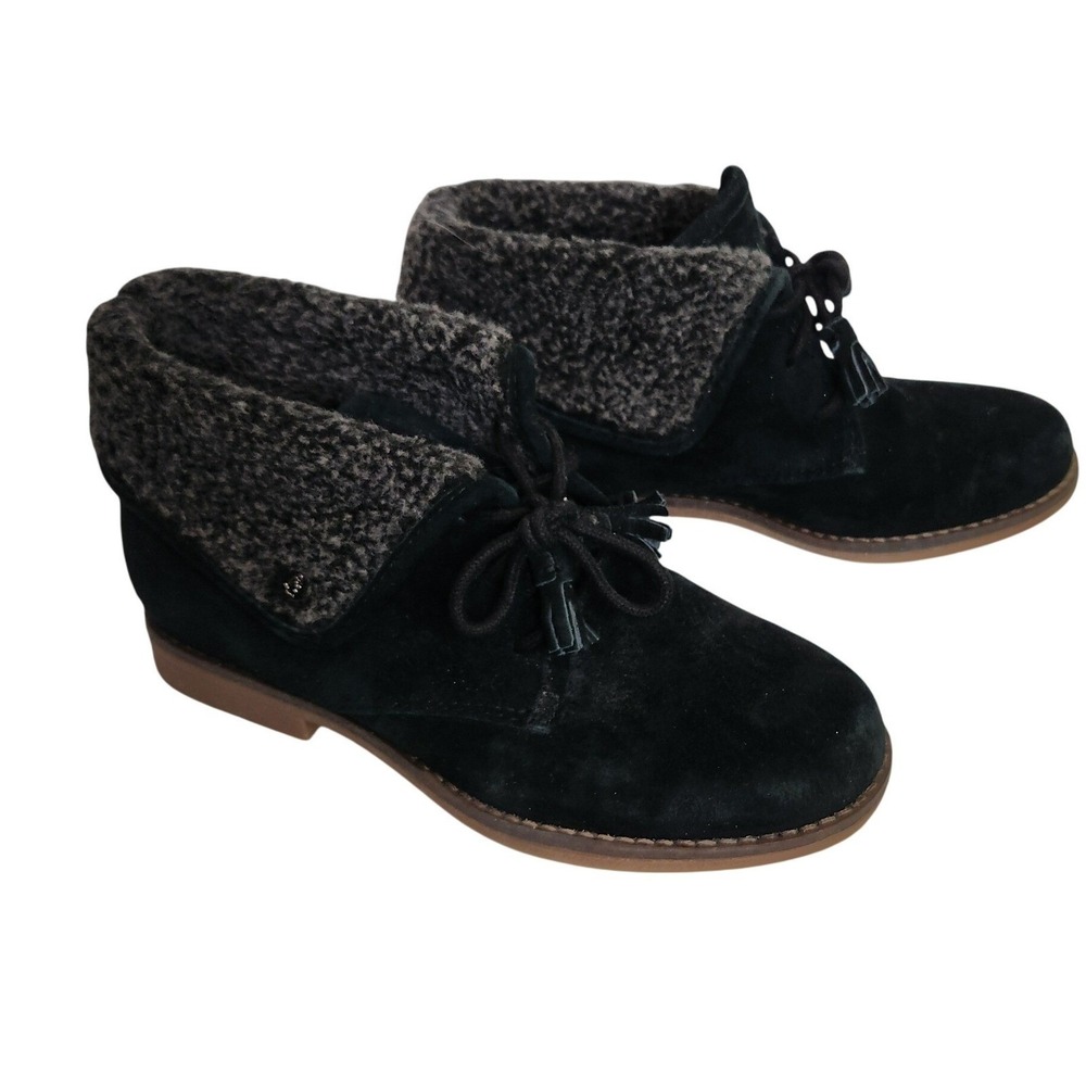 Hush Puppies Womens Black Suede Fleece Lined Ankle Boots Tassel Size 7.5